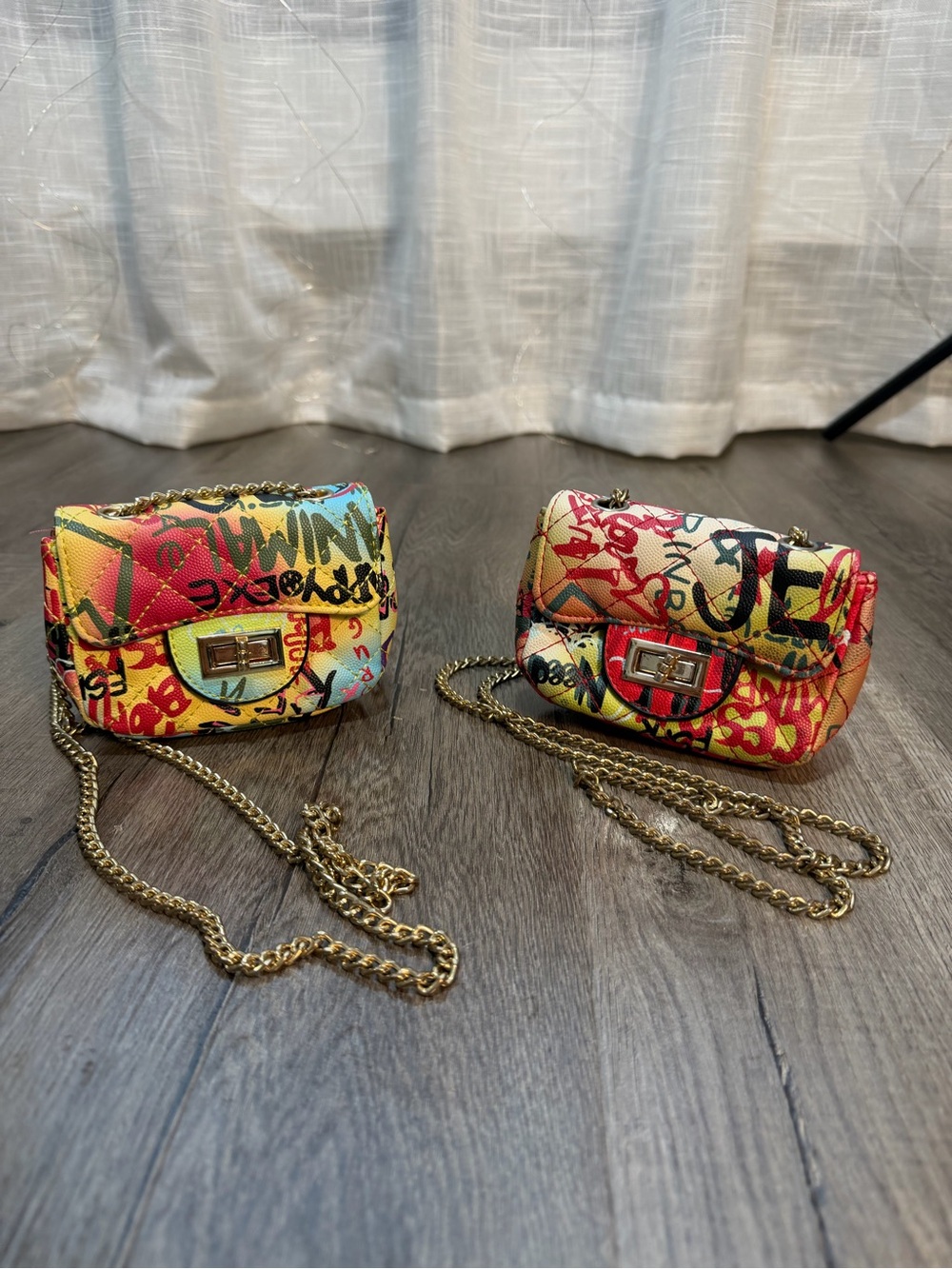 Two Mini Crossbody Bags with a "Graffiti" Print — Multicolor